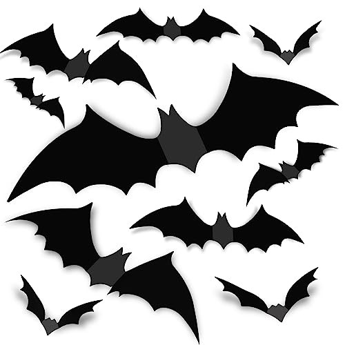 Bats Wall Decor 120PCS Halloween Decoration Bats Realistic PVC 3D Black Scary Bat Wall Stickers for Creepy Home Decor Halloween Party Decorations DIY Wall Decal Bathroom Indoor Halloween Decor | Amazon (US)