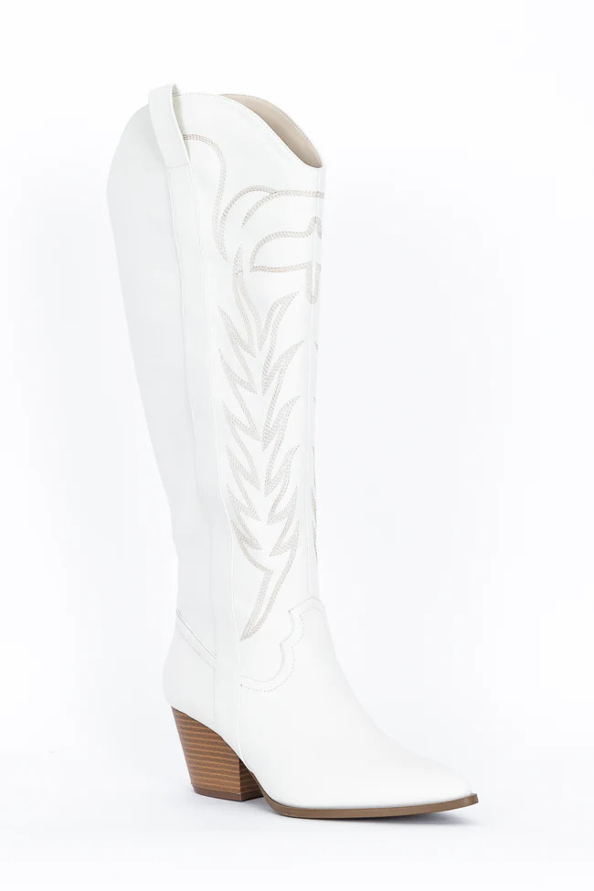 Shania White Cowboy Boot | Pink Lily