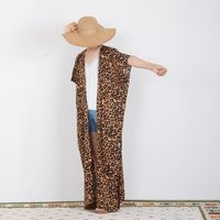 Kimono, Brown Leopard Print Summer Bohemian Dress, Oversized, Shawl, Beach Cover Up, Robe, Holiday,  | Etsy (US)
