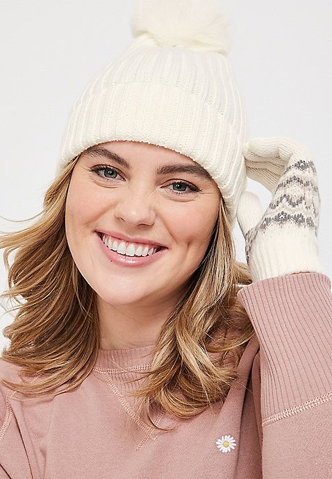 Beanie Pom Hat And Glove Set | Maurices