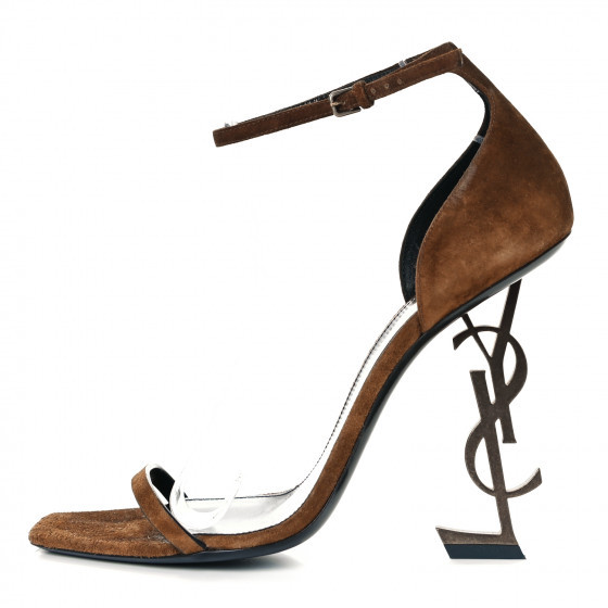 SAINT LAURENT Suede Calfskin Opyum 110 Sandals 41 Cachemere Gold | Fashionphile