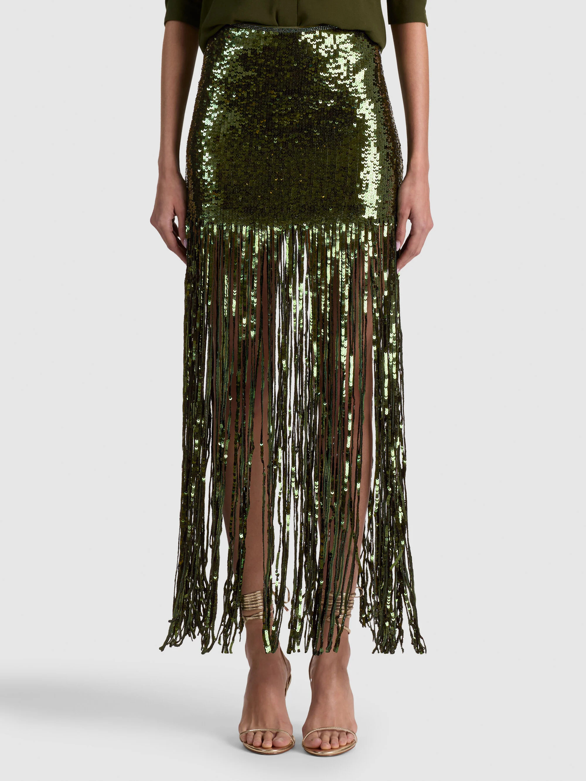 KENDRA SEQUIN FRINGE MAXI SKIRT | Alice + Olivia