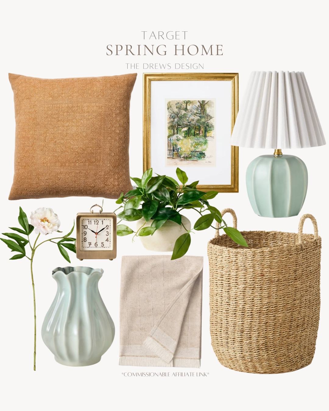 Target spring home includes table lamp, wall art, throw pillows, basket, faux plant, throw blanket, vase, gold clock, and floral stems.

Home decor, spring decor, home accents, looks for lesss

#LTKHome #LTKSeasonal #LTKSaleAlert