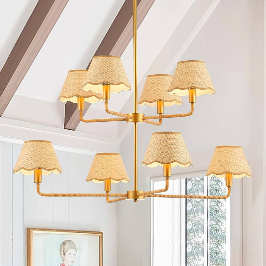 2-Layers Boho Rattan Chandelier 8-Lights Rustic Industrial Pendant Light Large Adjustable Pendant... | Amazon (US)