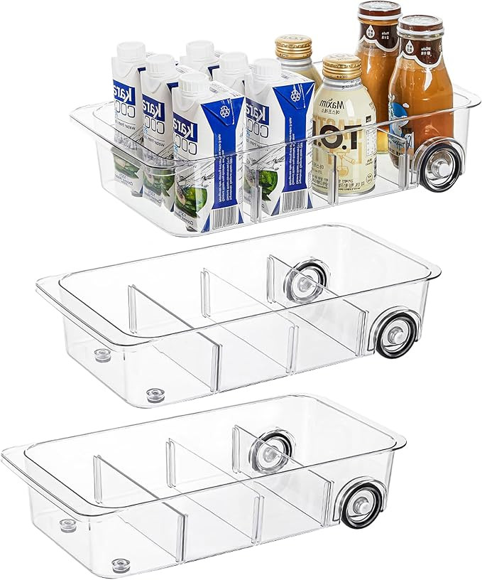 Attelite 3 Pack Fridge Organizer on Wheels,Roll Out Refrigerator Organizers and Storage Clear Des... | Amazon (US)