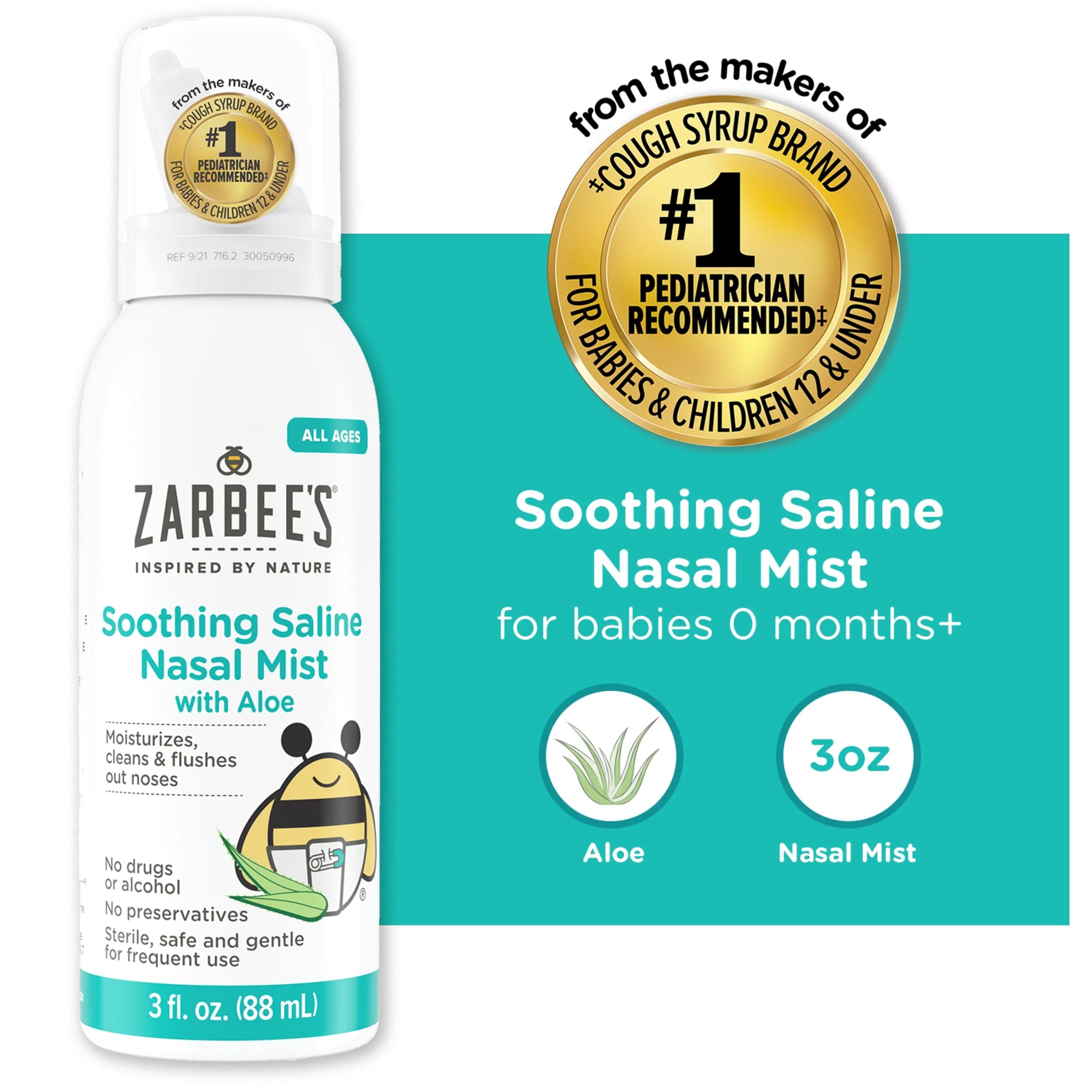 Zarbee's Soothing Saline Nasal Mist with Aloe, 3 Ounce Canister - Walmart.com | Walmart (US)