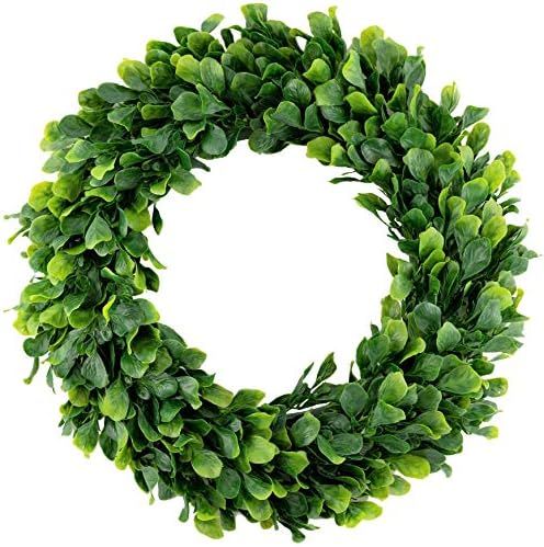 bhappy Boxwood Wreath 15 inch Artificial Greenery Wreath Indoor Front Door Home Hanging Wall Wind... | Amazon (US)