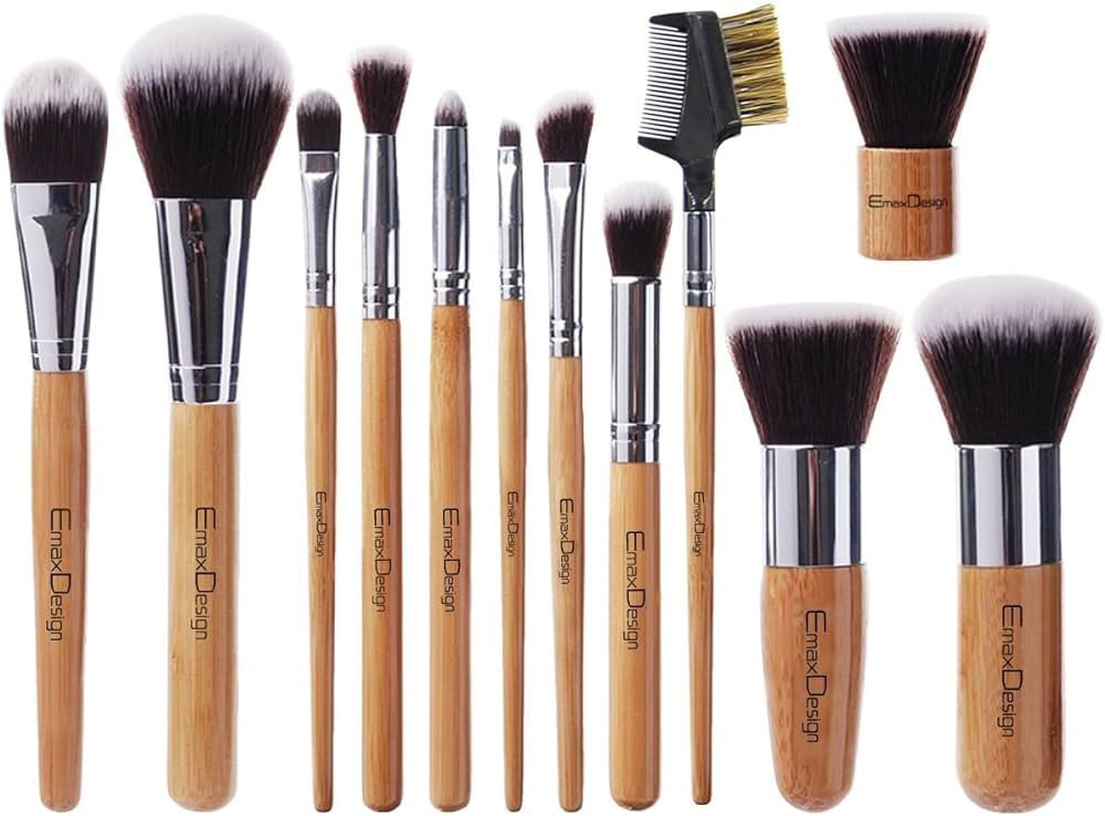 EmaxDesign 12 Pieces Makeup Brush Set Professional Bamboo Handle Premium Synthetic Kabuki Foundat... | Amazon (US)