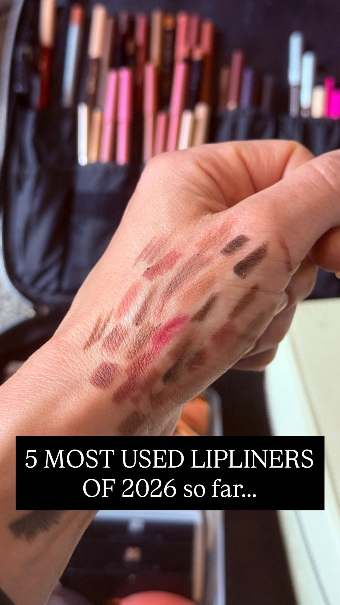 Ok. 7 for fun! 
Wonderskin in saddle, 
Makeup by Mario in almond,
Makeup forever longwear in wherever walnut, merit Coupe ( Mayfair is good too!), Charlotte tilbury icon baby  & medium sculpt , Anastasia Beverly Hills deep taupe … the trends have been more lip “contouring” with Lip tone shades rather than with cool tone lip liners. 

#LTKWedding #LTKBeauty #LTKdayinmylife