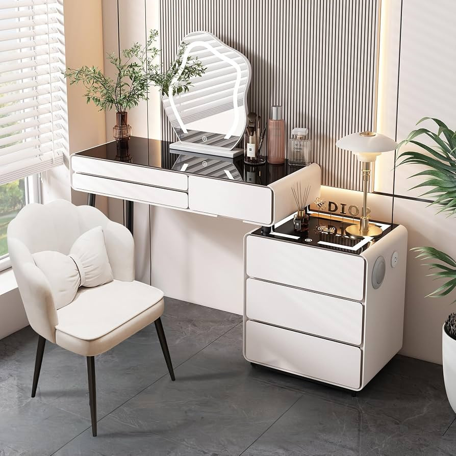 Stylish Makeup Vanity, Wireless Charging&Bluetooth Speaker Equipped Vanity Set, Vanity Table Made... | Amazon (US)
