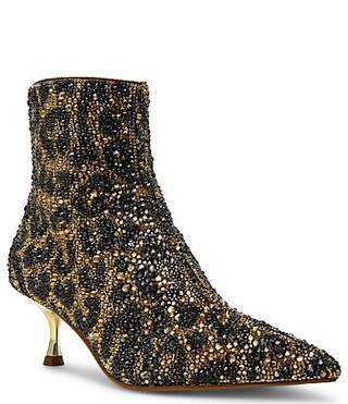 Blue by Betsey Johnson Ash Leopard Print Rhinestone Kitten Heel Booties - 6 | Dillard's