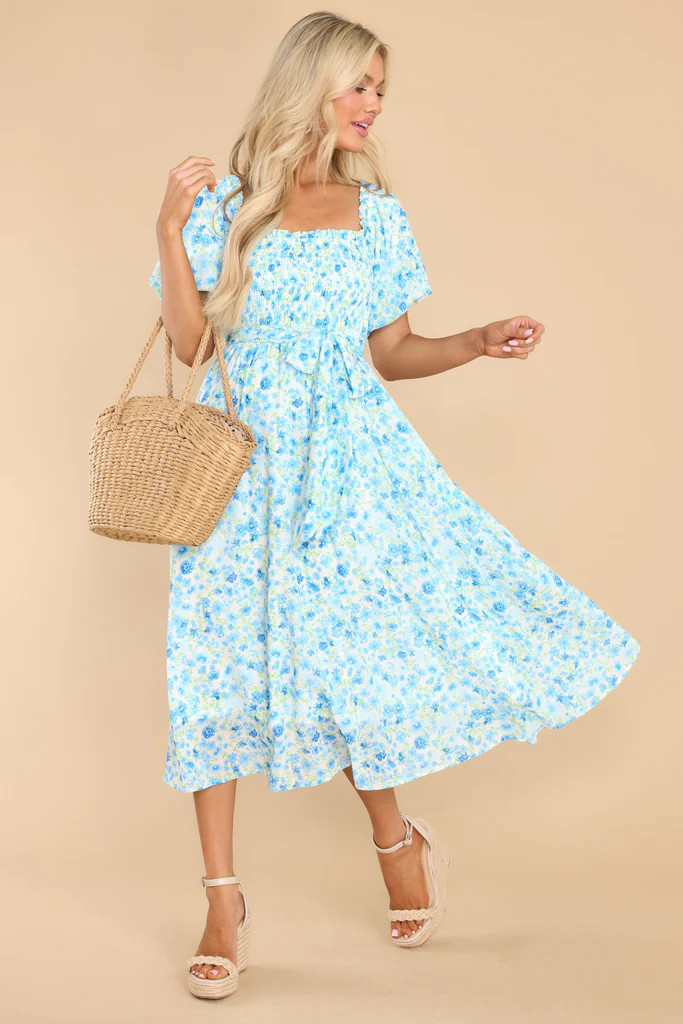 Grow Freely Blue Floral Print Midi Dress | Red Dress 