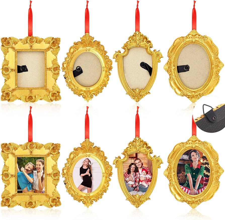 8 Pcs Mini Picture Frame Ornament for Christmas Tree Gold Vintage Photo Frames Antique Resin Oval... | Amazon (US)