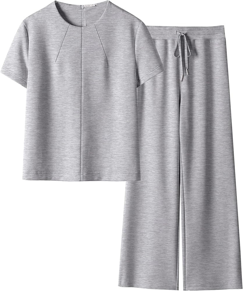 ANRABESS 2 Piece Sets for Women Summer Outfits Lounge Sweatsuits Short Sleeve Wide Leg Pants Swea... | Amazon (US)