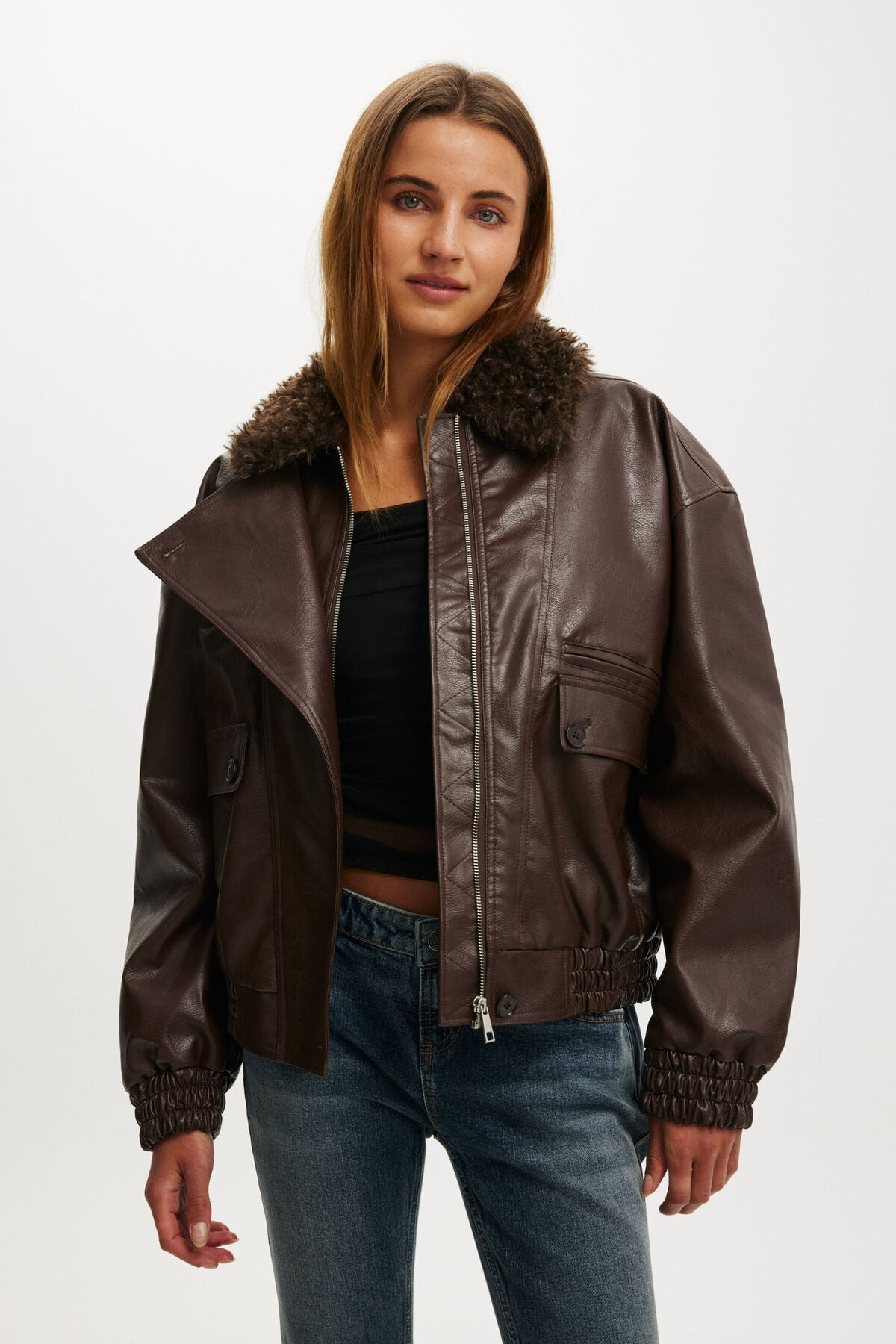 Darcy Faux Leather Bomber | Cotton On (US)
