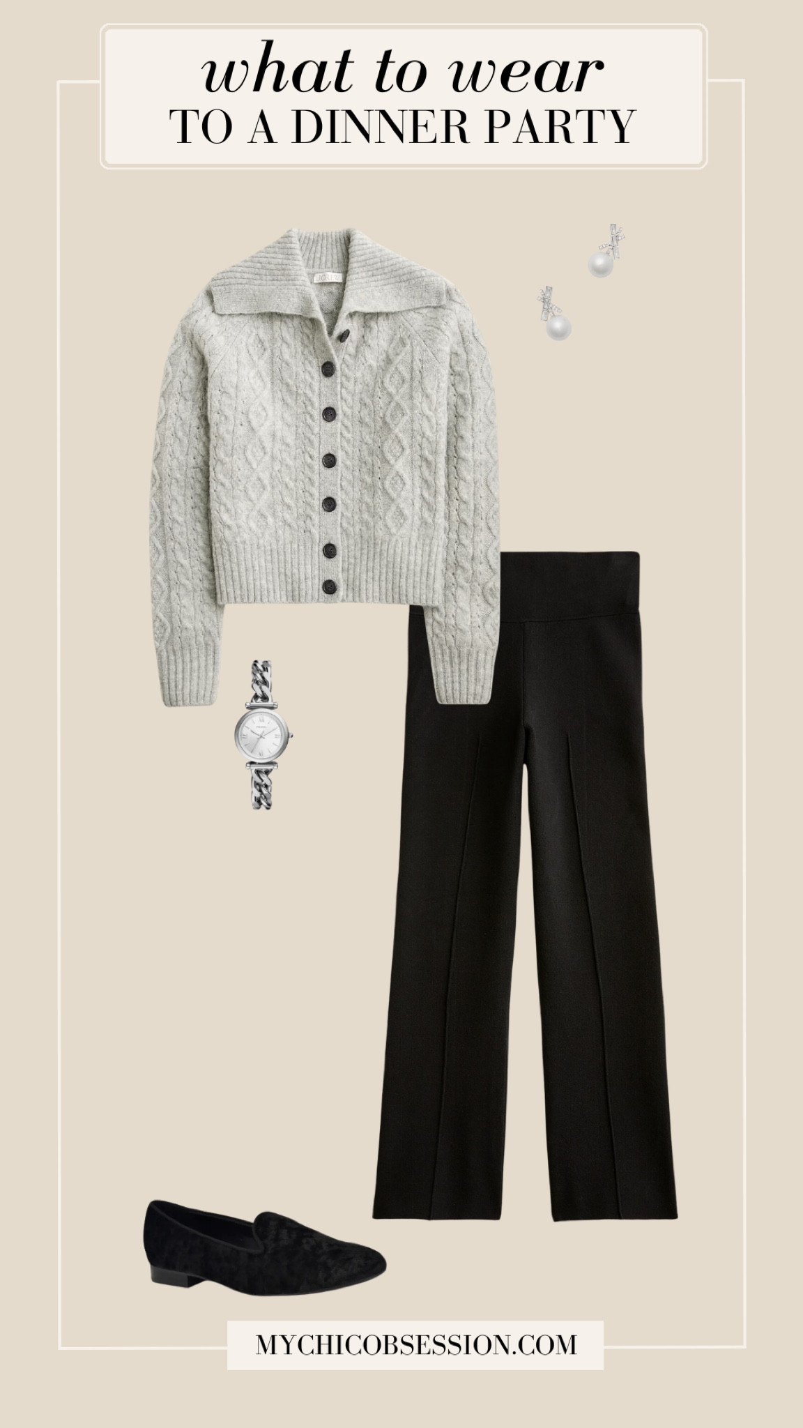 Elevate a casual look for your next dinner party with a cableknit cardigan, sweater pants from J.Crew, and velvet loafers.

#LTKHoliday #LTKSeasonal #LTKStyleTip