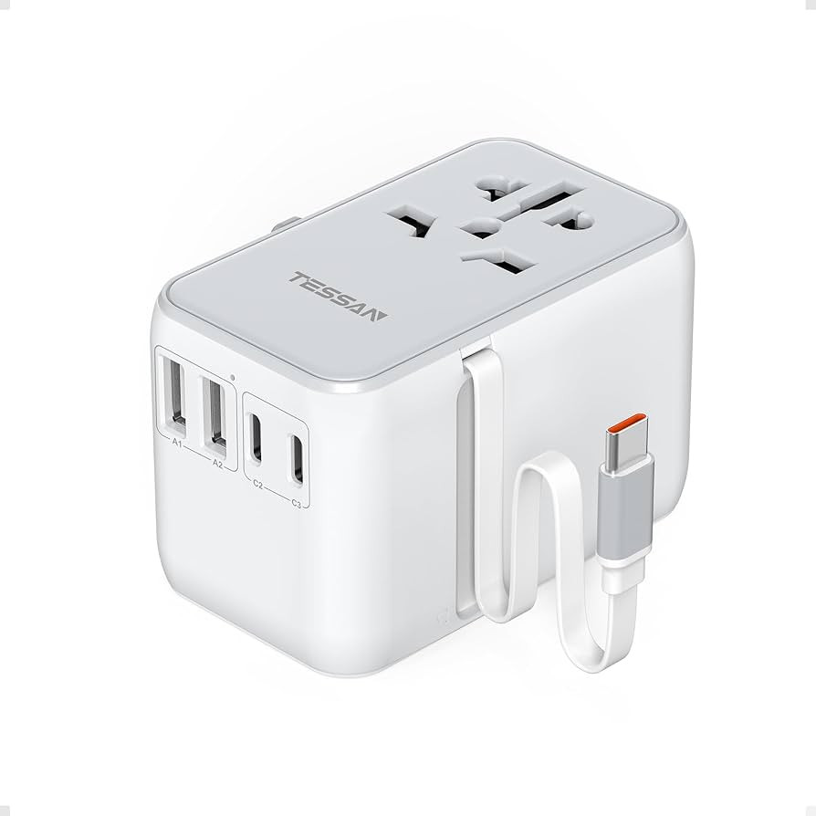 Universal Travel Adapter, TESSAN 35W International Plug Adapter Built-in 1 USB C Cable, 4 USB Por... | Amazon (US)