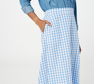 Isaac Mizrahi Live! Petite Seersucker Gingham Midi Skirt | QVC
