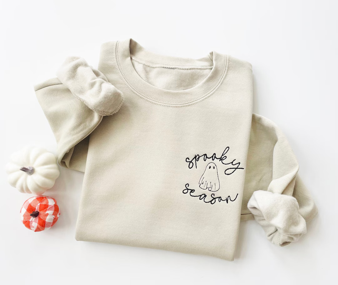 Halloween Embroidered Sweatshirt, Halloween Sweatshirt, Embroidered Halloween Sweatshirt, Ghost S... | Etsy (US)