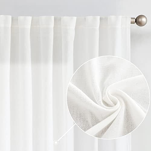 Lazzzy Linen Textured Curtains Back Tab White Pinch Pleated Drapes Flax Linen Blend Curtains for Liv | Amazon (US)