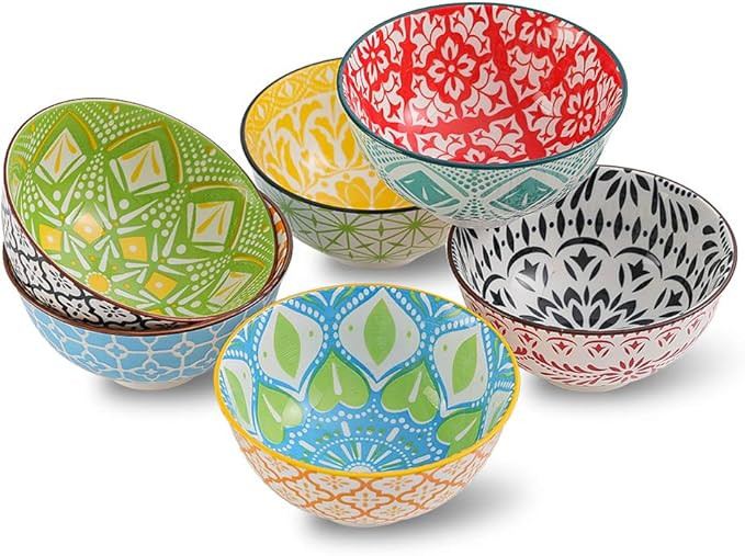 Porcelain Dessert Bowls Cereal bowl - Ceramic Bowl Set of 6 - Colorful Small Bowls for Ice Cream ... | Amazon (US)
