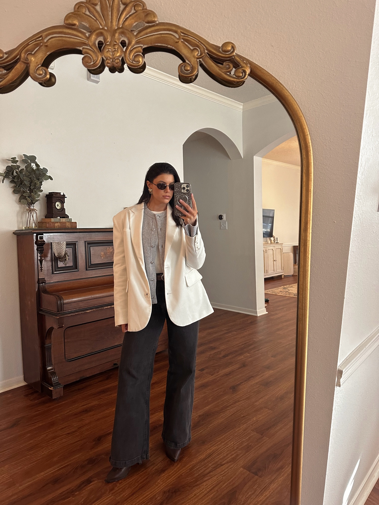 Grey, white, brown outfit 
Cardigan is Abercrombie. I linked similar 