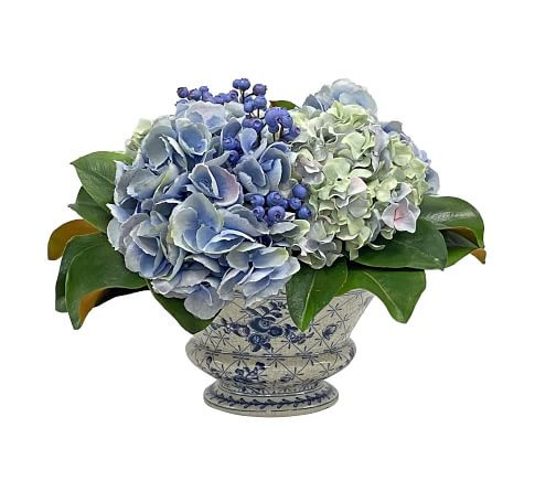 Faux Hydrangea and Blueberry in Ceramic Pot | Pottery Barn (US)