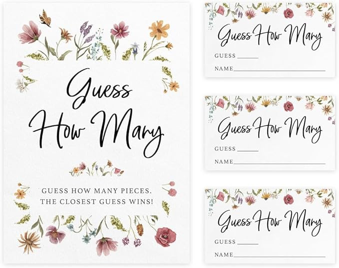 Printed Party Candy Jar Guessing Game (Set of 50), Wildflower Bloom Theme, includes Matching Tabl... | Amazon (US)