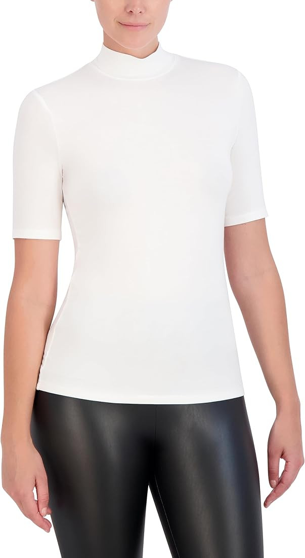 BCBGMAXAZRIA Women's Mock Neck Short Sleeve Pullover Knit Top | Amazon (US)