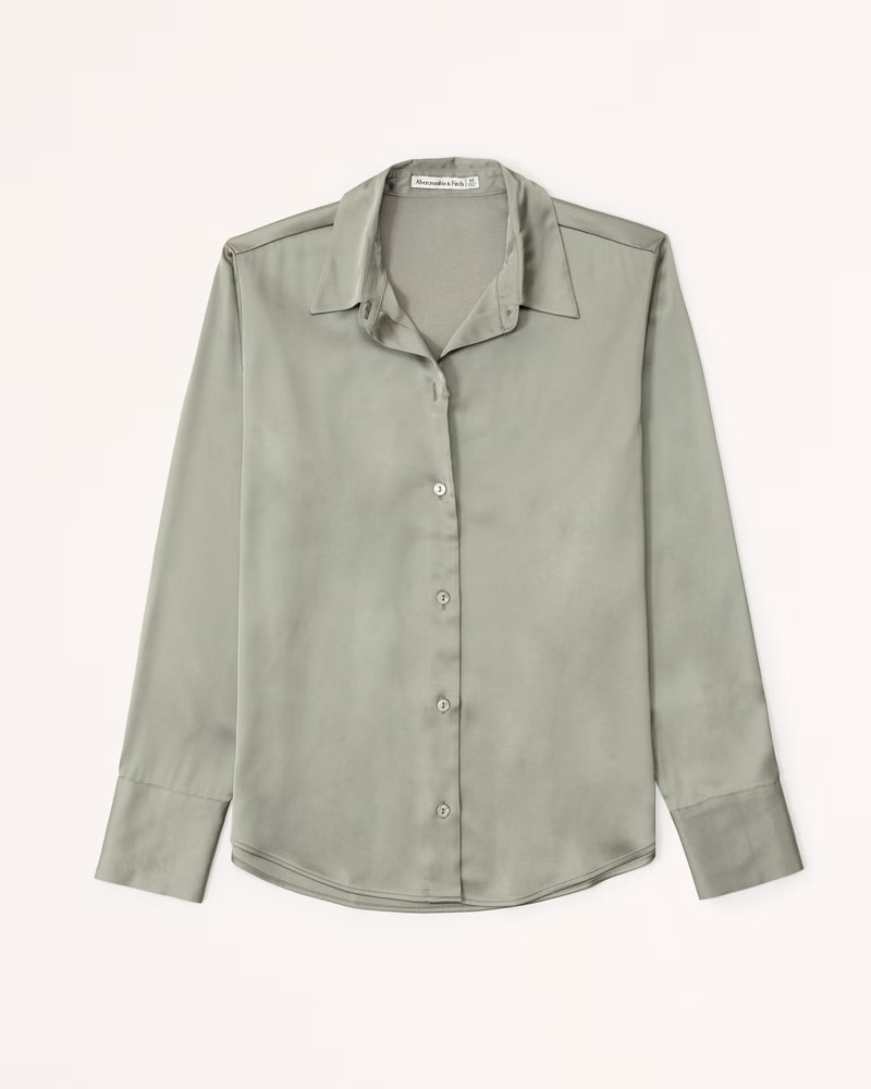 Long-Sleeve Satin Button-Up Shirt | Abercrombie & Fitch (US)