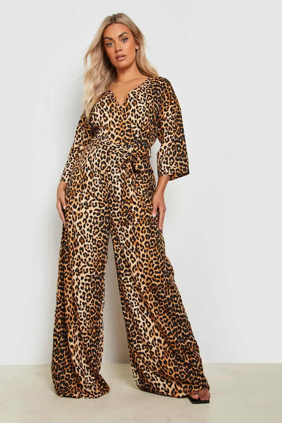 Plus Leopard Wrap Tie Belt Jumpsuit | boohoo (US & Canada)