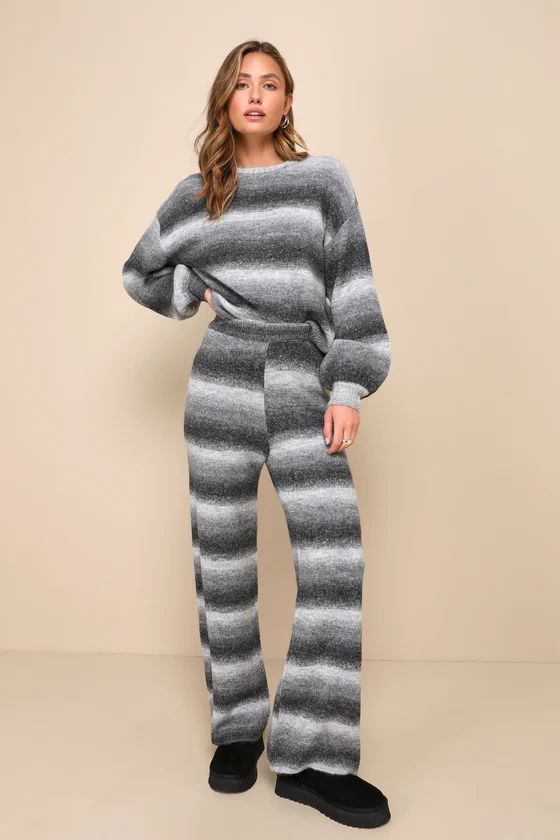 Weekend at Home Charcoal Grey Ombre Striped Pullover Sweater | Lulus (US)
