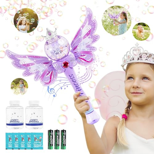 Princess Bubble Wands for Kids Girls,Music & Light Up Bubble Machine,Bubble Blower,Outdoor Party Birthday Bubble Toys for Toddlers,Gift for Girls Age 3 4 5 6 7 8 Years Old.(Purple) | Amazon (US)
