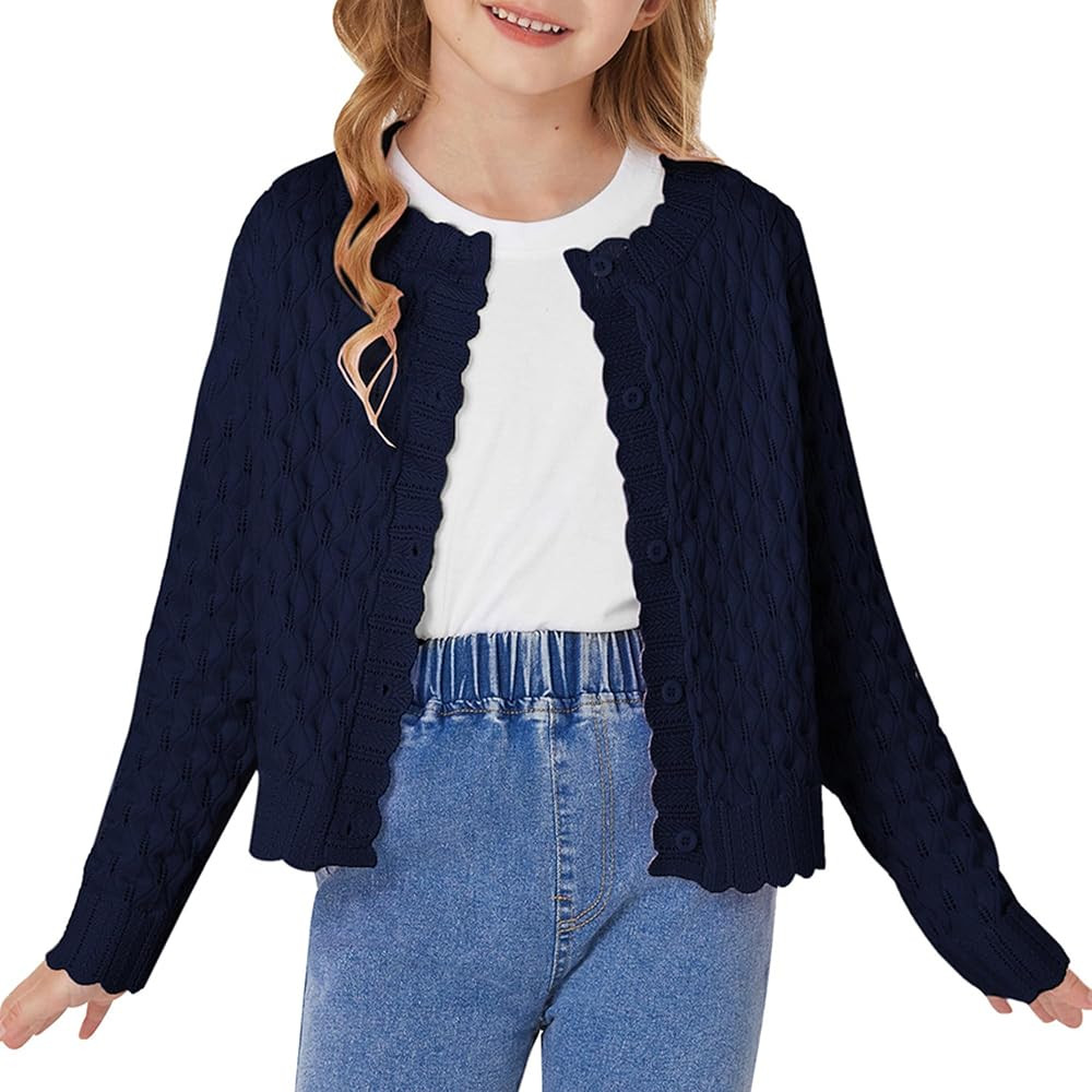 GRACE KARIN Girls Long Sleeve Sweater Cardigan Kids Cropped Cable Knit Button Front Sweaters 6-13... | Amazon (US)
