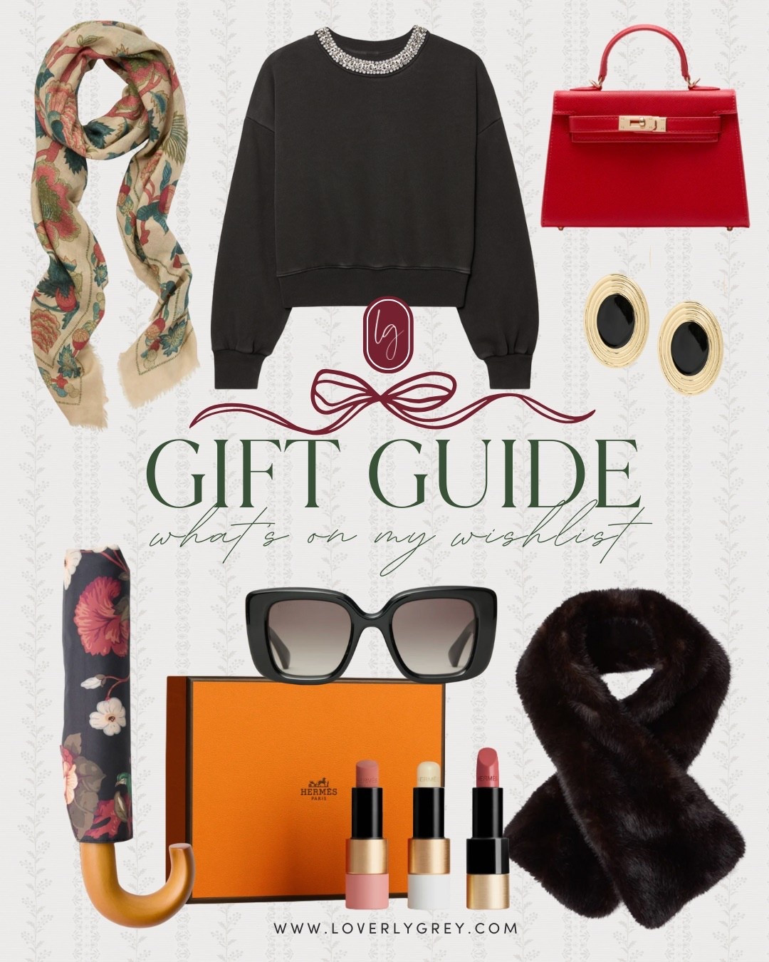 Sharing a few things I’m dreaming of this season! Think embellished sweatshirts, a gorgeous crimson bag for that perfect pop of color, silk scarf and fur wrap for winter luxury, classic black sunnies and statement earrings and a new lip trio that I can’t stop thinking about! These gifts are perfect for the special lady in your life (or yourself). Loverly Grey, gift guide, holiday wishlist 

#LTKHoliday #LTKGiftGuide #LTKSeasonal