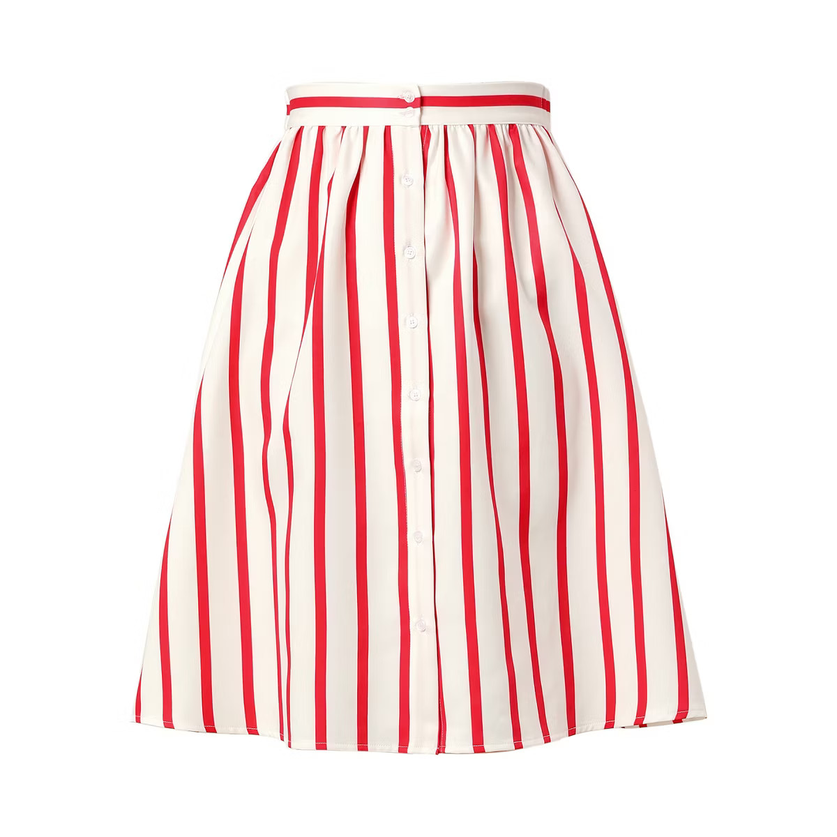 INSPIRE CHIC Women's Stripes Button Front Elastic Back A-Line Midi Skirt | Target