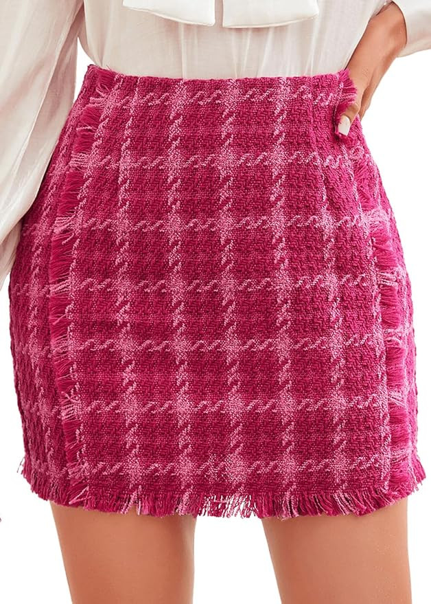 Floerns Women's Plaid High Waist Bodycon Mini Skirt | Amazon (US)