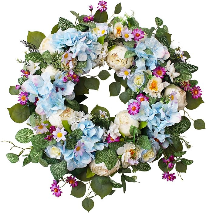 24 Inch Spring Summer Flower Wreaths for Front Door, Spring Door Wreaths,Floral Hydrangea Peony W... | Amazon (US)