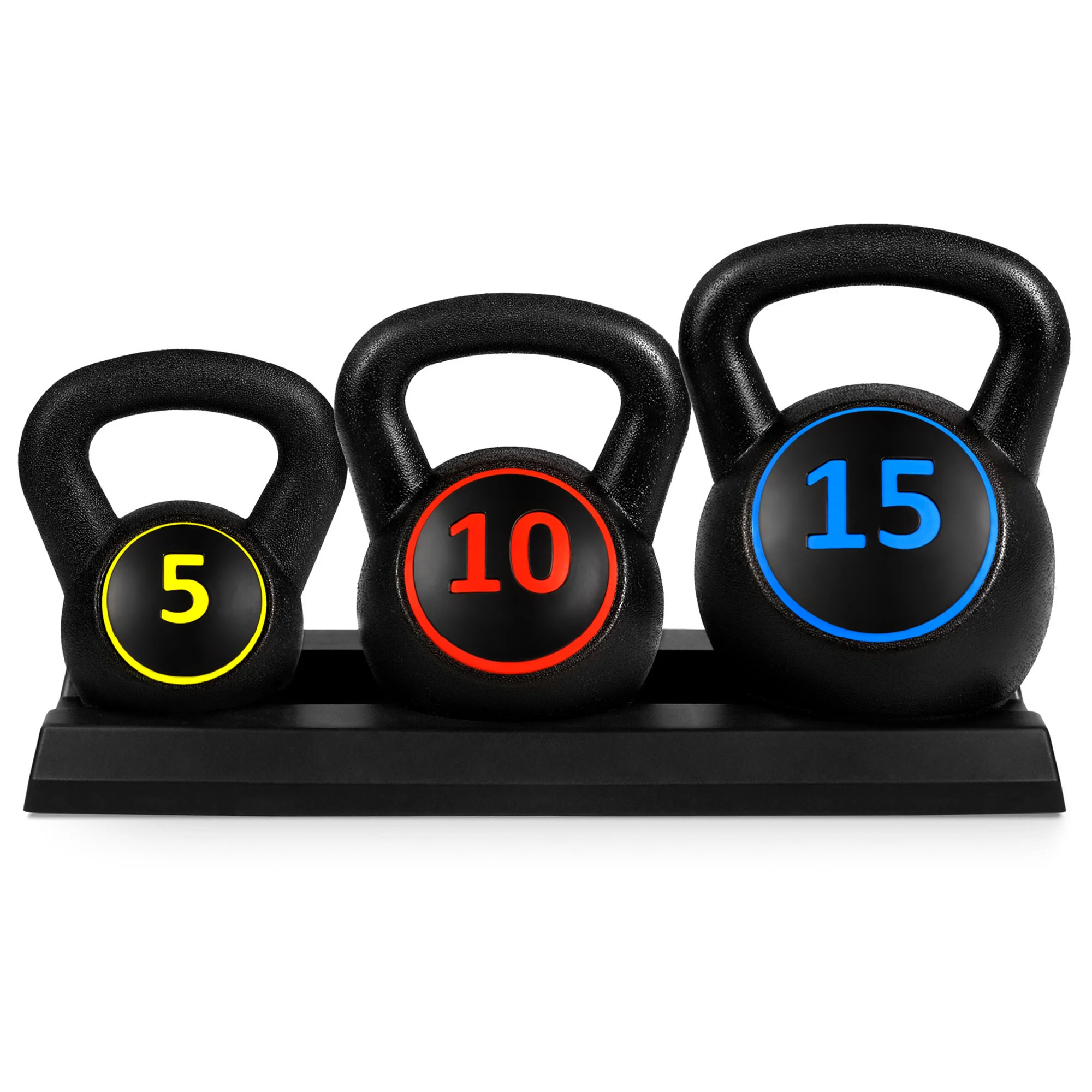 Best Choice Products 3-Piece Kettlebell Set with Storage Rack, Exercise Fitness Concrete Weights 5lb, 10lb, 15lb | Shop Simon