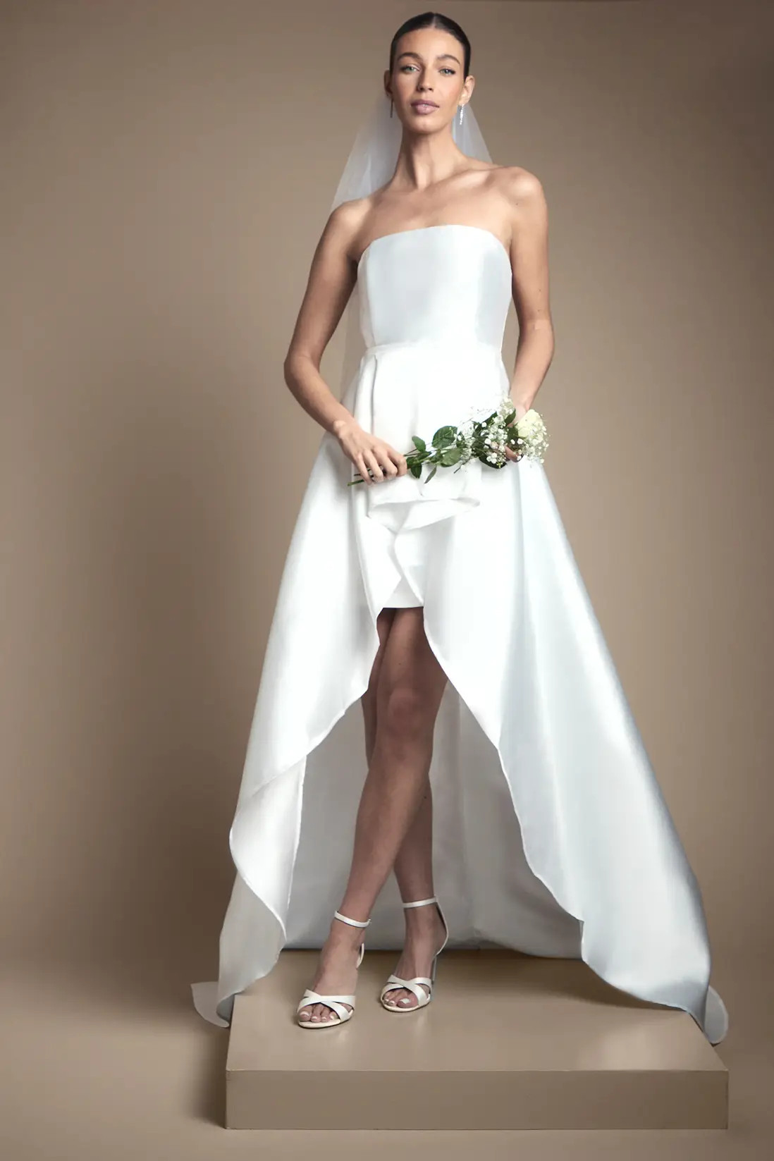 Bandeau Twill Mini With Full Overskirt Wedding Dress | Karen Millen