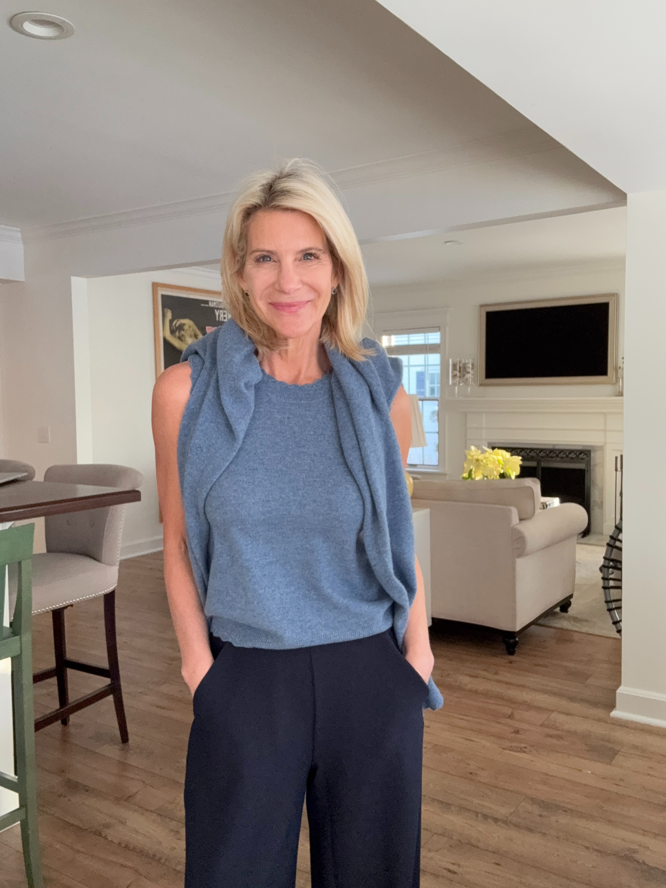 This drapey blue top is doing all the work… relaxed, polished, and just structured enough to feel intentional. Paired with classic navy? Game over. It’s giving “I have great taste” without trying too hard. (My favorite kind of energy.) @cartolina  

 #LTKdayinmylife #LTKgrwm #LTKootd