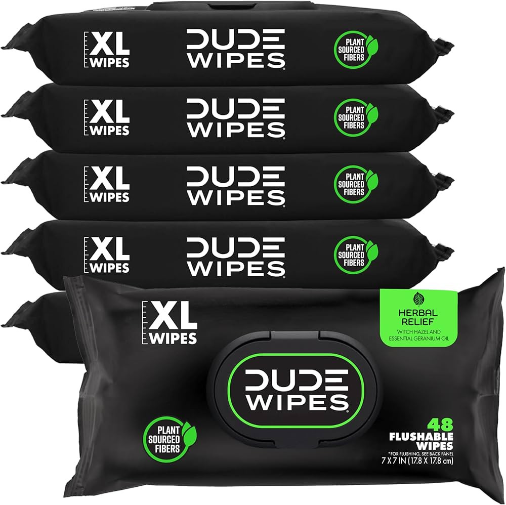 Dude Wipes - Flushable Wipes - 6 Pack, 288 Wipes - Herbal Relief Extra-Large Wet Wipes - Witch Ha... | Amazon (US)
