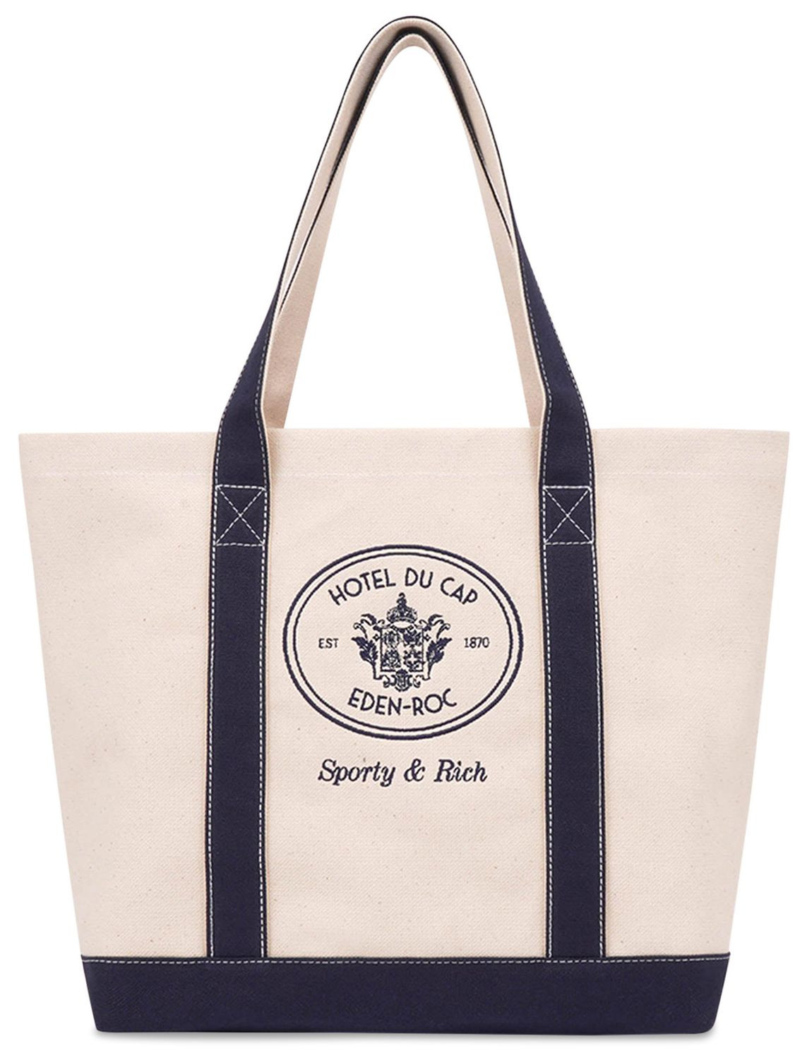 Sporty & Rich Eden Crest Tote Bag 'Natural/Navy' | GOAT