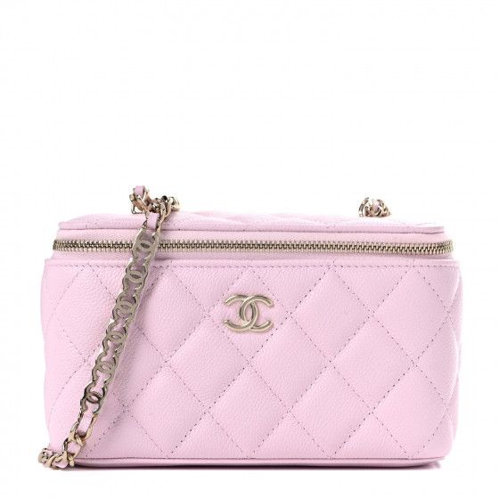 CHANEL Caviar Quilted Small Tiny CC Vanity Case With Chain Light Pink | Fashionphile