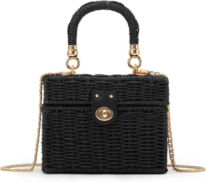 Fecialy Women Handwoven Rattan Handbag Beach Straw Tote Bag Square Boho Crossbody Bag | Amazon (UK)