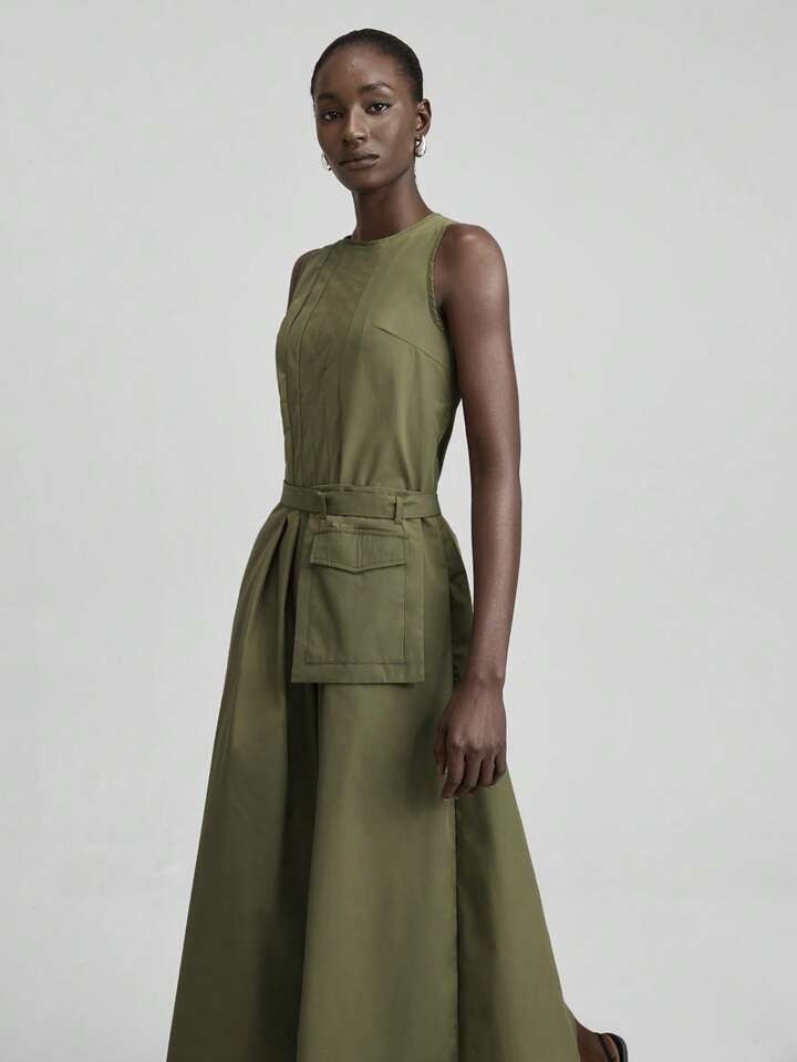 Ontre Vestido Midi Casual De Linha A Sem Mangas Em Cor Sólida, Primavera/Verão 2025, Na Cor Verde Sálvia, Adequado Para Formatura, Páscoa, Festa, Férias, Praia, Dama De Honra | SHEIN