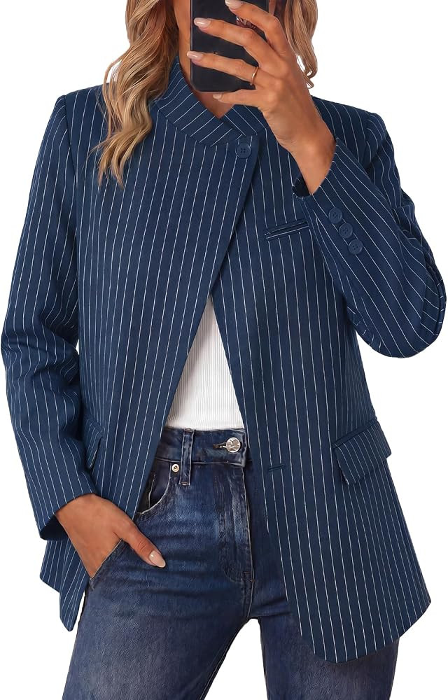 Cicy Bell Women Plaid Blazer Business Stand Collar Open Front Suit Jacket | Amazon (US)