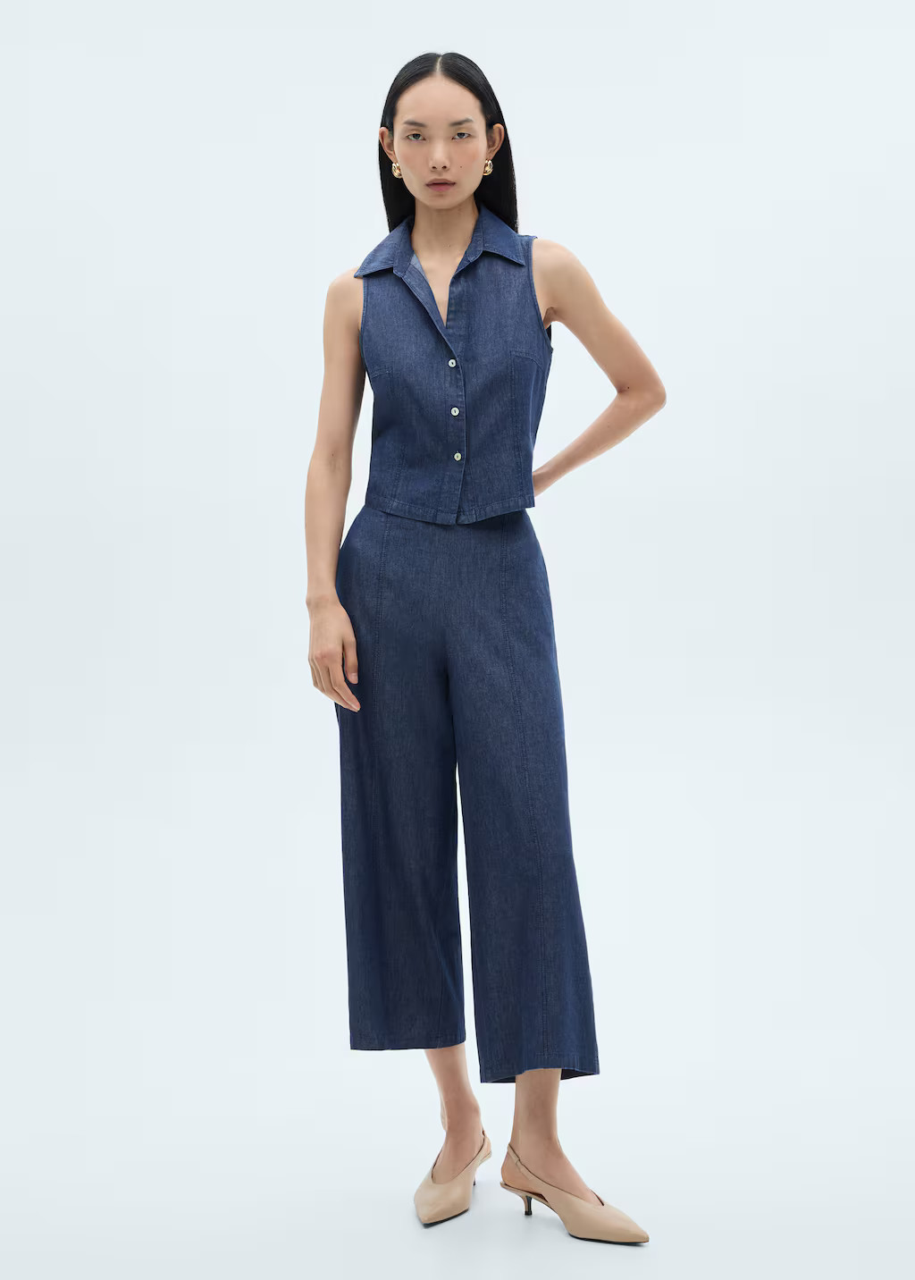 Denim-effect culotte trousers dark blue - Woman - L - MANGO | MANGO (UK)