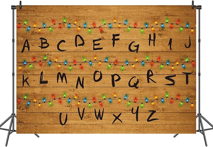 INRUI Stranger Series Theme Photography Backdrop Alphabet Wood Colourful Light String Birthday Pa... | Amazon (US)
