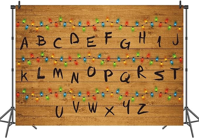 INRUI Stranger Series Theme Photography Backdrop Alphabet Wood Colourful Light String Birthday Pa... | Amazon (US)